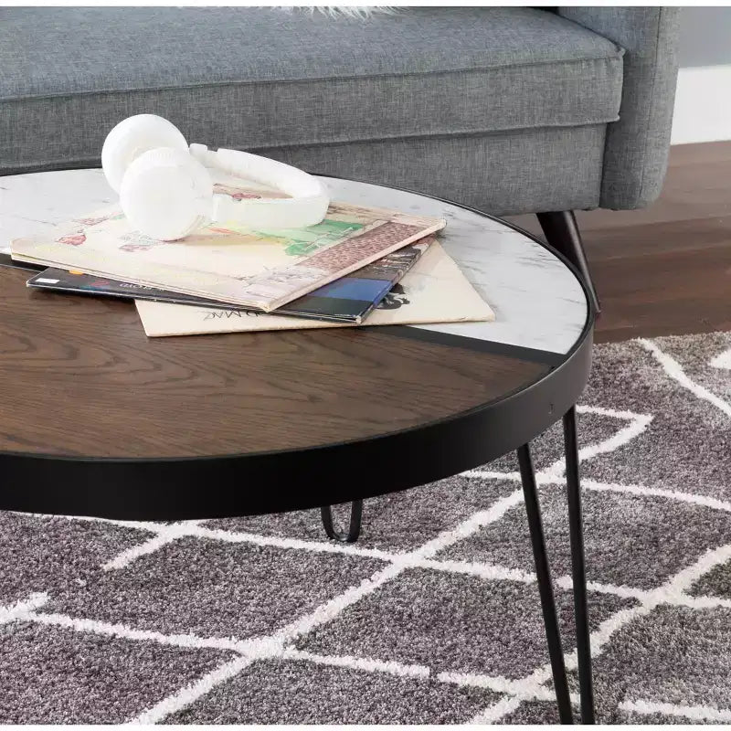 32" Faux Marble and Wood Coffee Table