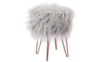 Faux Fur Foot Stool Ottoman with Hair Pin Legs - Silver