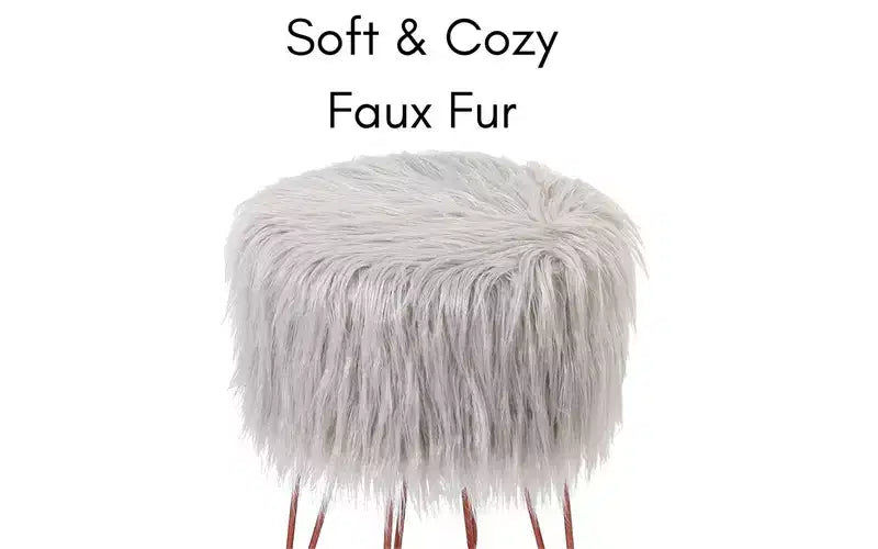 Faux Fur Foot Stool Ottoman with Hair Pin Legs - Silver