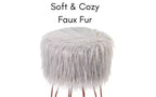 Faux Fur Foot Stool Ottoman with Hair Pin Legs - Silver
