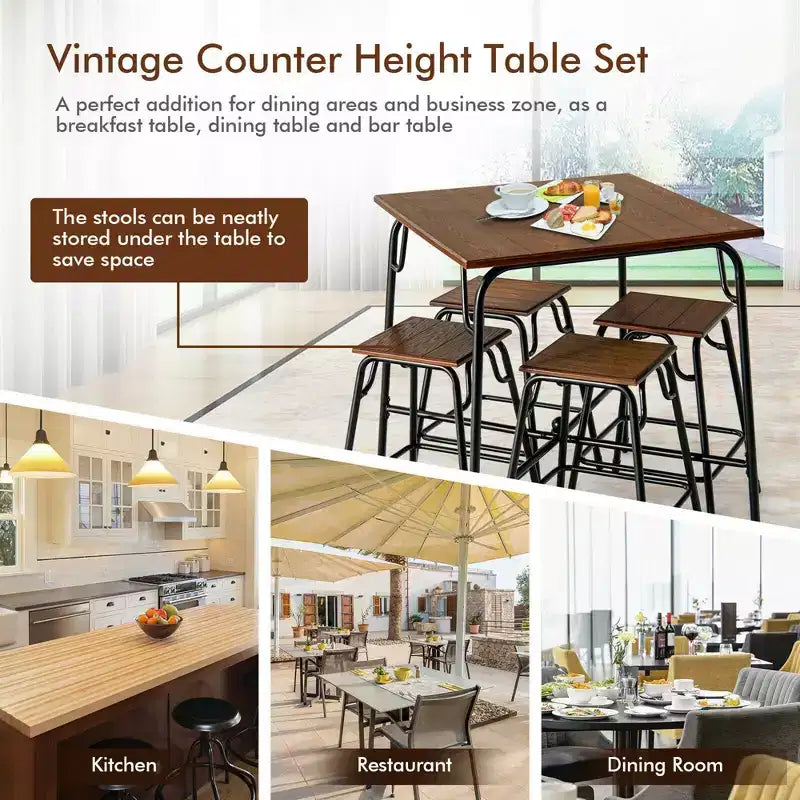 5PCS Bar Table Set Counter Height Dining Set