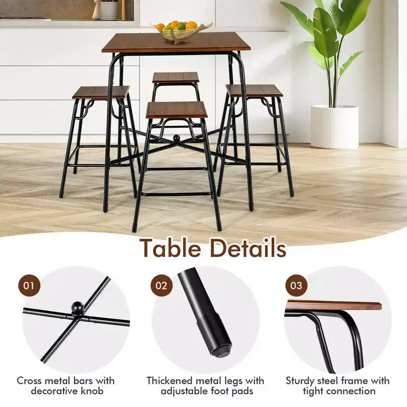 5PCS Bar Table Set Counter Height Dining Set